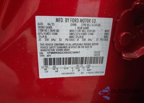 2025 Ford Explorer St from USA, damaged, VIN 1FMWK8GC6SGC34961